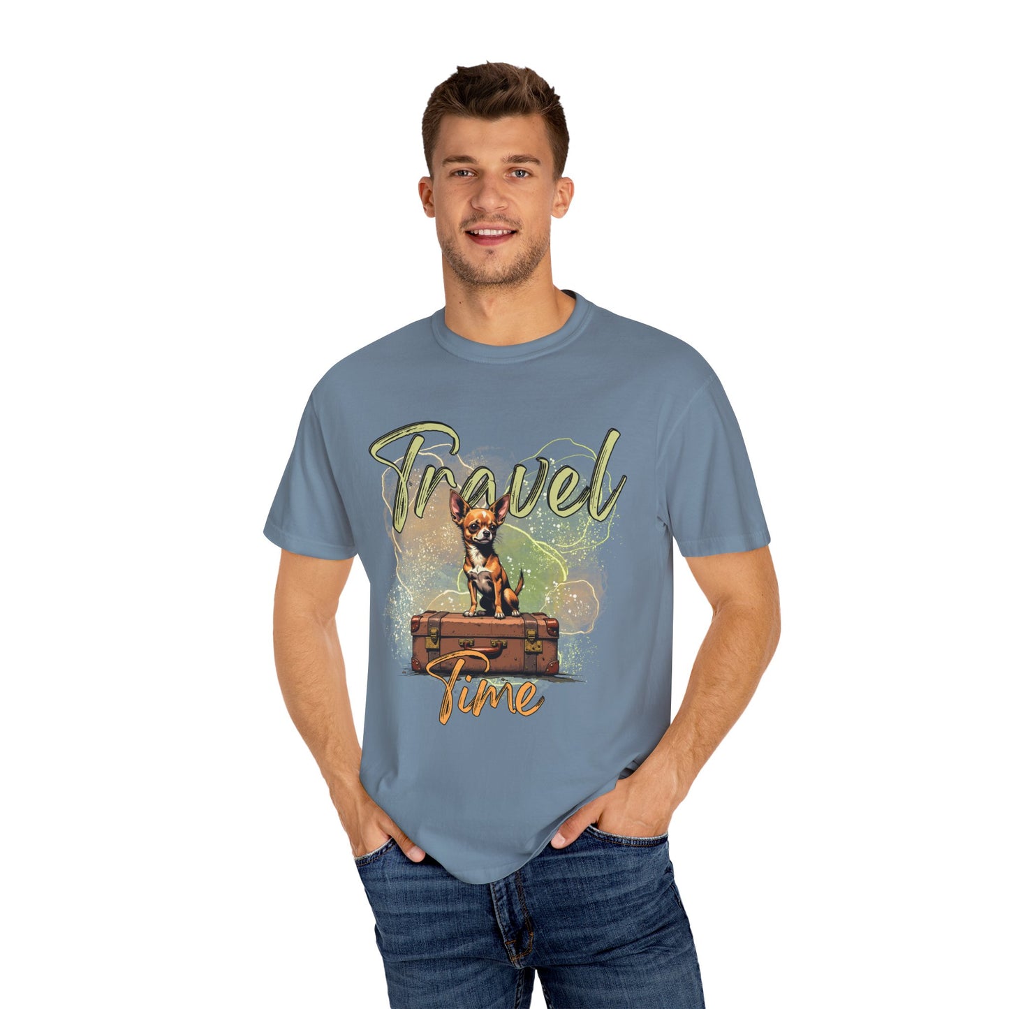 Travel Time Unisex Garment-Dyed T-Shirt - Cute Dog Design for Animal Lovers