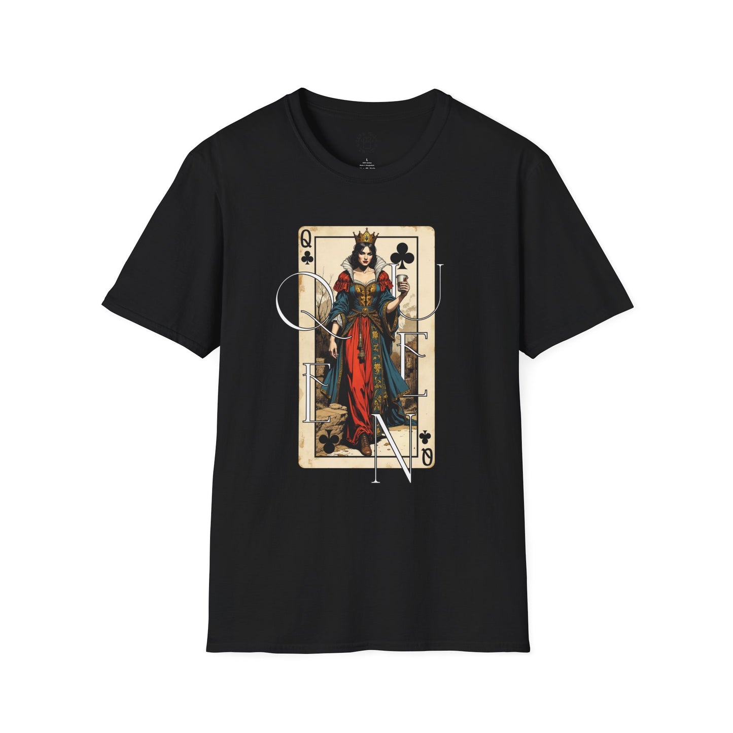 Queen Playing Card Graphic Unisex Softstyle T-Shirt, girl. queen