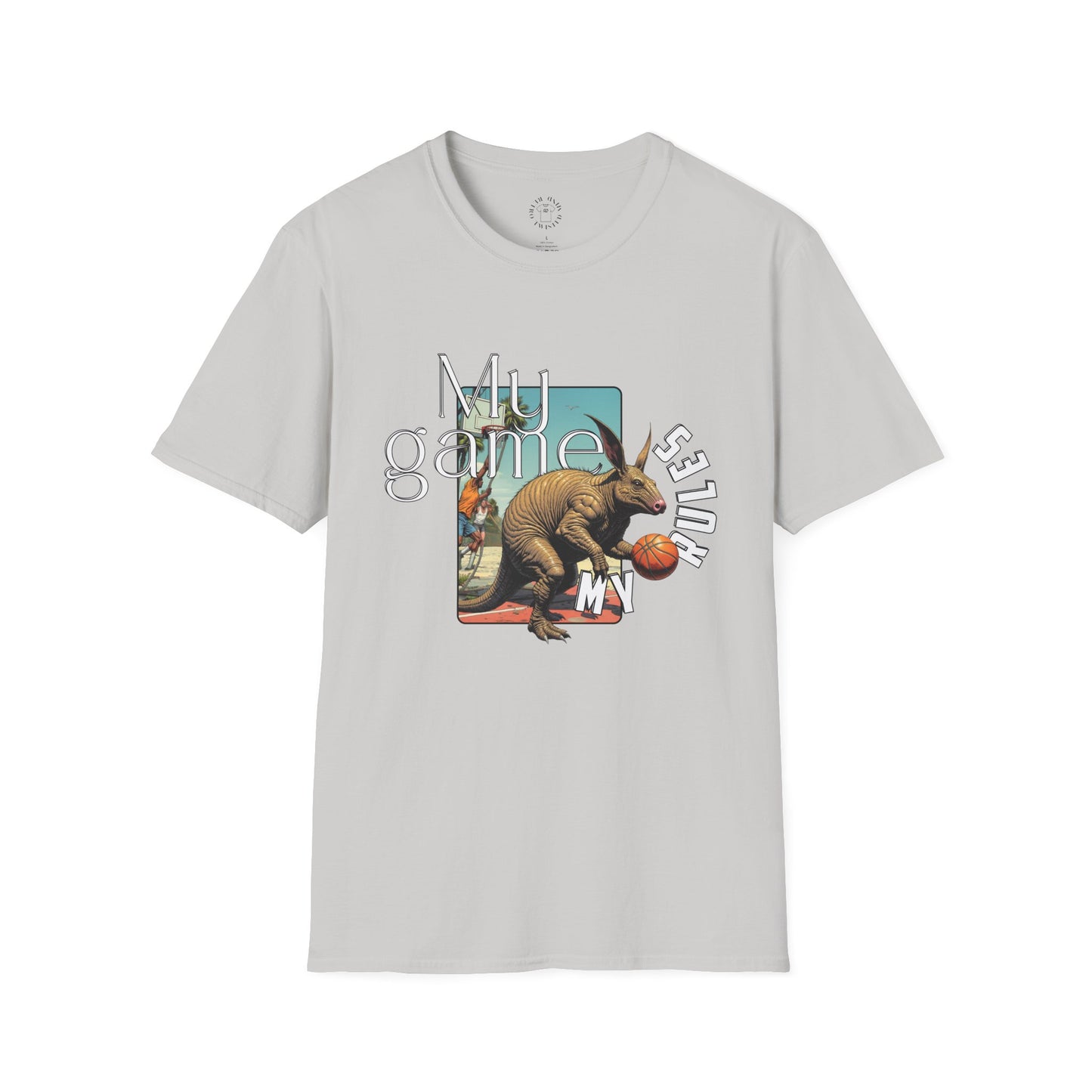 Retro Dinosaur Basketball T-Shirt - Fun Graphic Tee for Sport Enthusiasts, armadillo