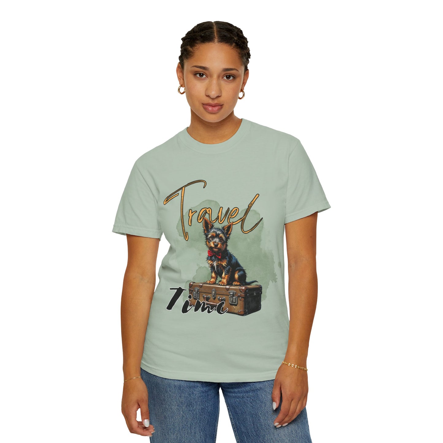 Travel Time Unisex Garment-Dyed T-Shirt with Dog Design