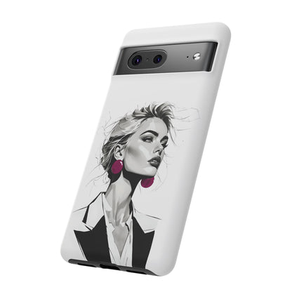 Phone Case — Chic Portrait with Pink Earrings (Stylish Protective Tough Case)