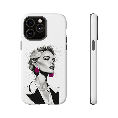 Phone Case — Chic Portrait with Pink Earrings (Stylish Protective Tough Case)