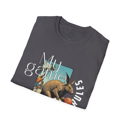 Retro Dinosaur Basketball T-Shirt - Fun Graphic Tee for Sport Enthusiasts, armadillo