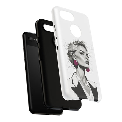 Phone Case — Chic Portrait with Pink Earrings (Stylish Protective Tough Case)