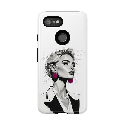 Phone Case — Chic Portrait with Pink Earrings (Stylish Protective Tough Case)