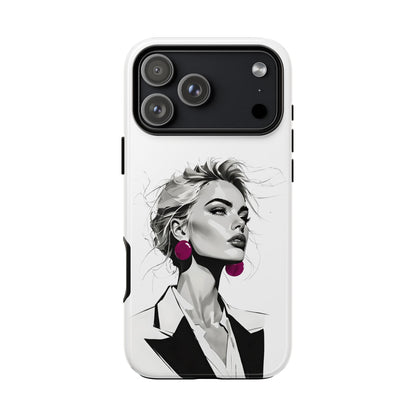 Phone Case — Chic Portrait with Pink Earrings (Stylish Protective Tough Case)