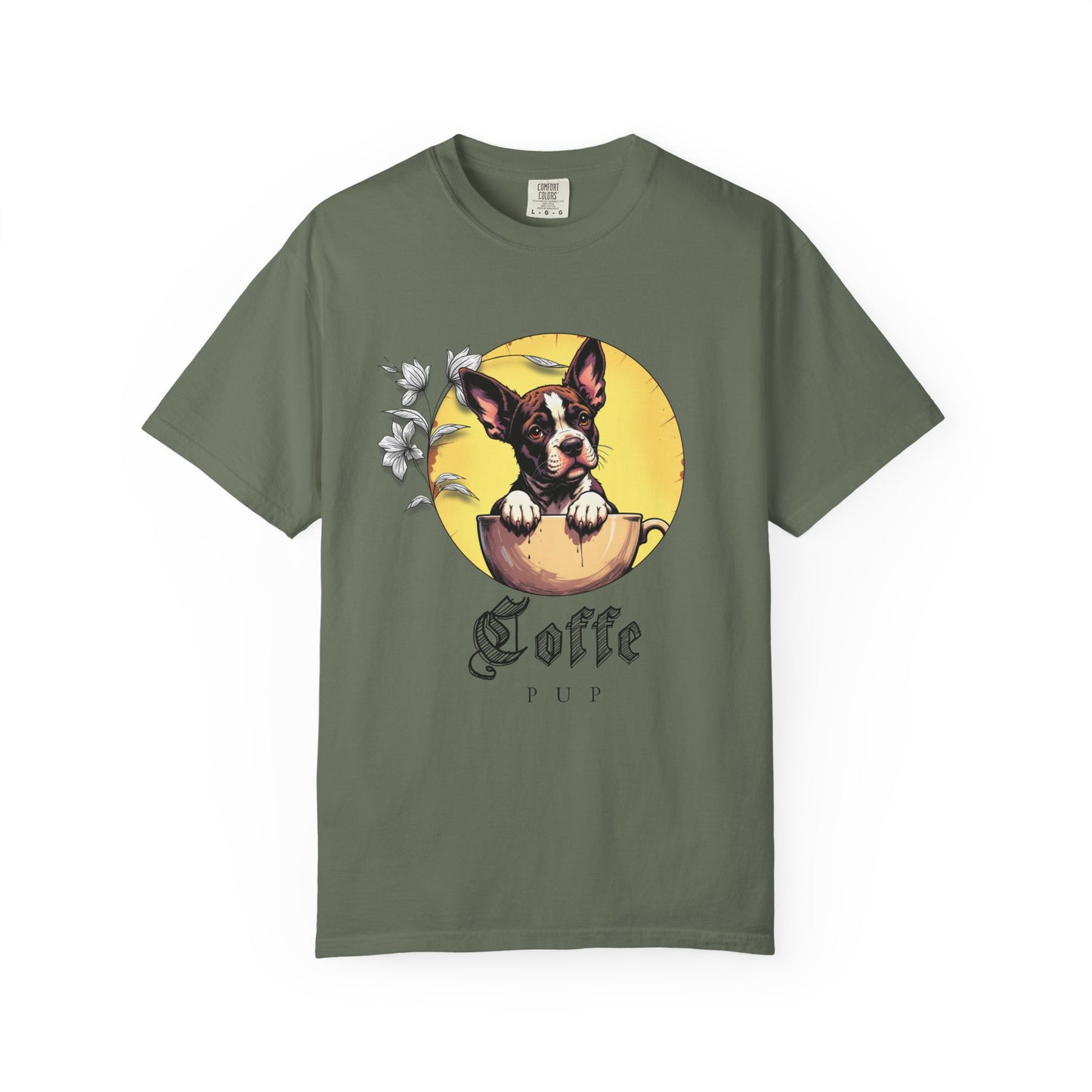 Coffee Pup Unisex Garment-Dyed T-shirt - Cute Dog Lovers Tee