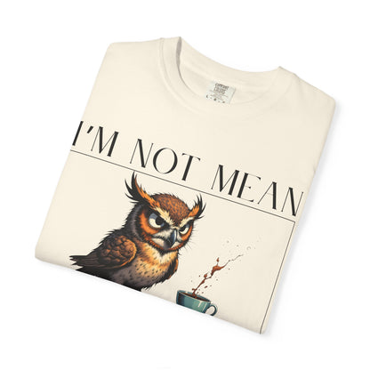 I'm Not Mean Owl T-Shirt — Funny Coffee Owl Tee for Coffee Lovers