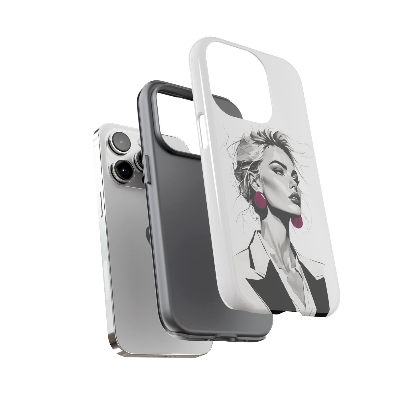 Phone Case — Chic Portrait with Pink Earrings (Stylish Protective Tough Case)