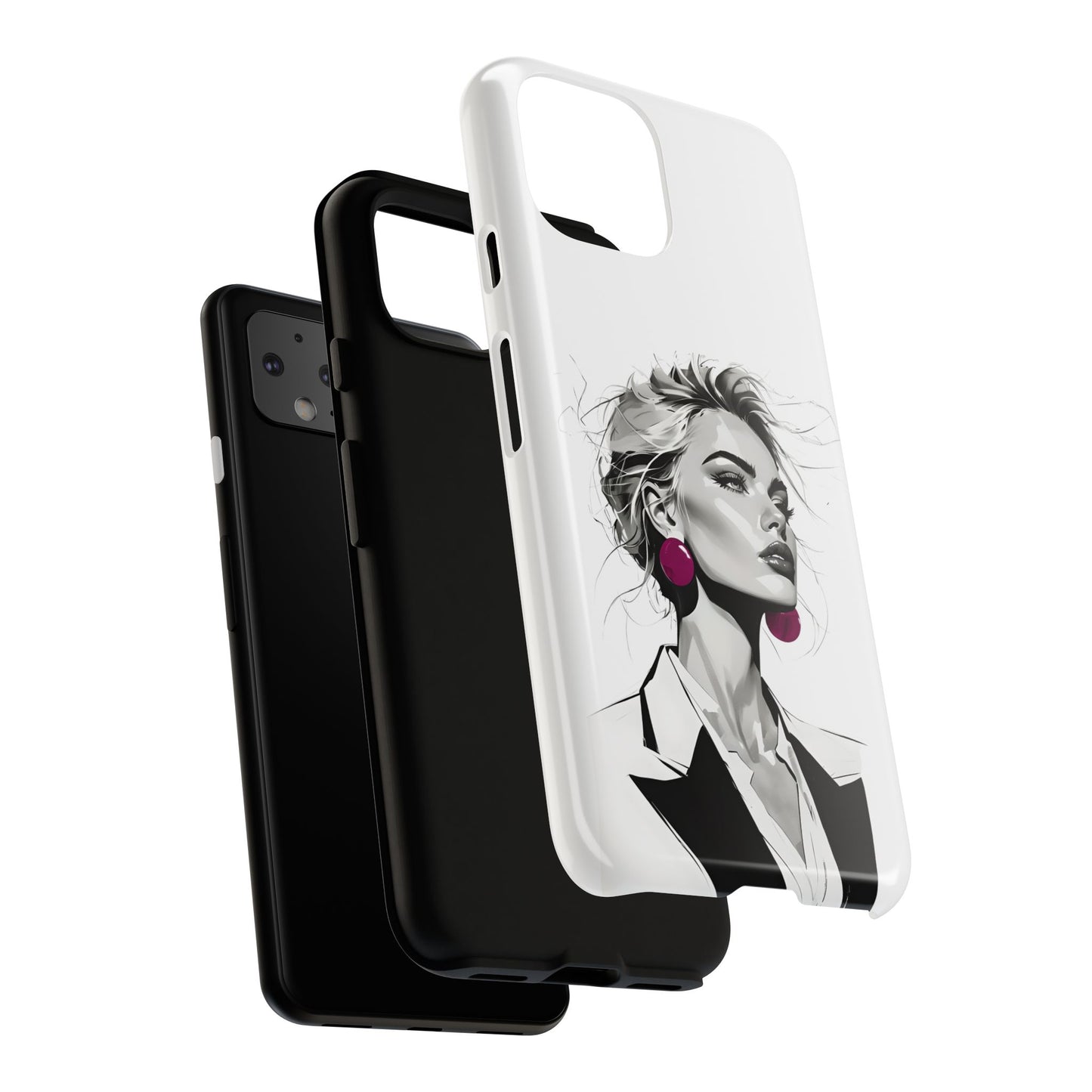 Phone Case — Chic Portrait with Pink Earrings (Stylish Protective Tough Case)