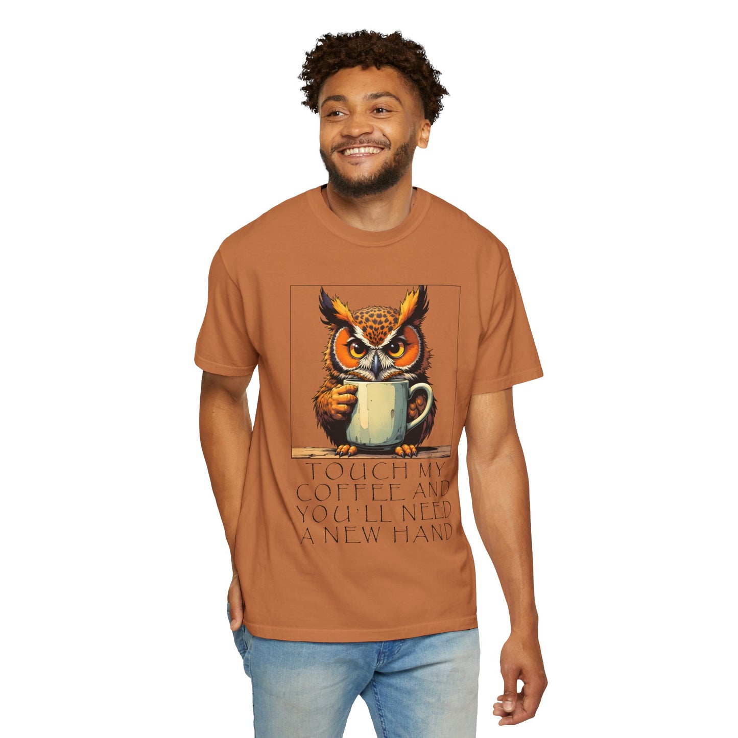 Coffee Owl T‑Shirt - "Touch My Coffee and You'll Need a New Hand" Graphic Tee