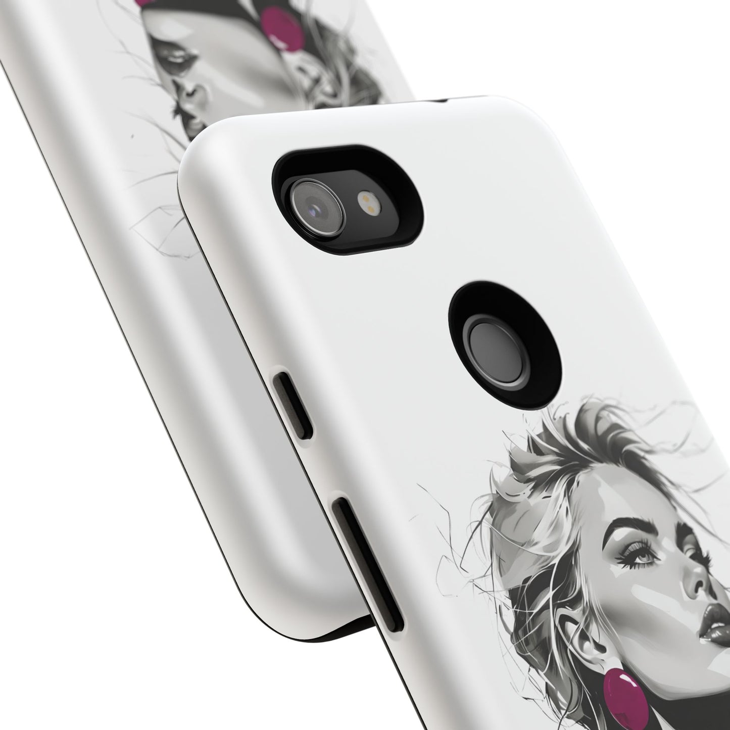 Phone Case — Chic Portrait with Pink Earrings (Stylish Protective Tough Case)