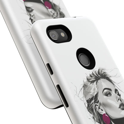 Phone Case — Chic Portrait with Pink Earrings (Stylish Protective Tough Case)