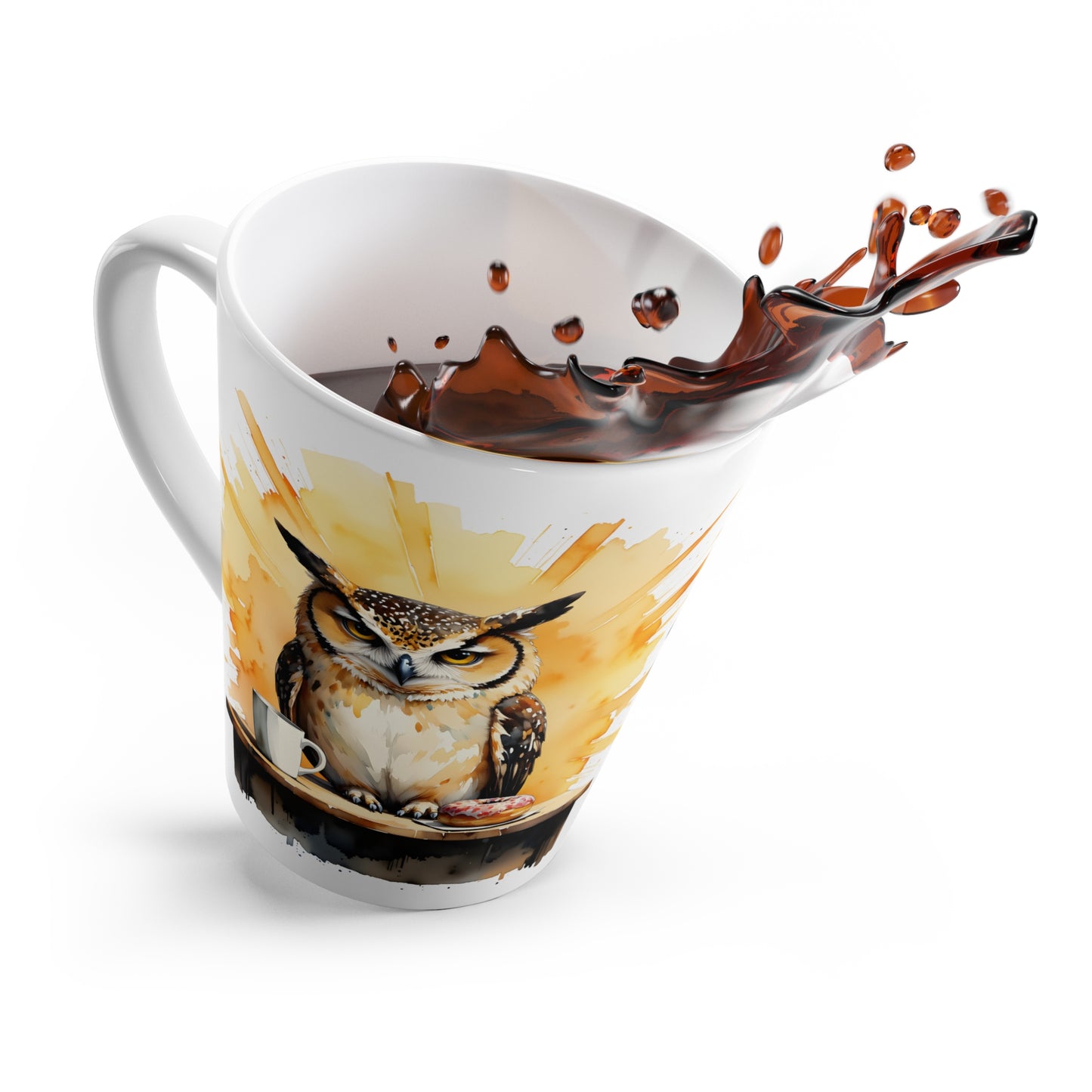 Owl Latte Mug - 'Good Morning' Ceramic Coffee Cup, Watercolor Owl Coffee Lover Gift