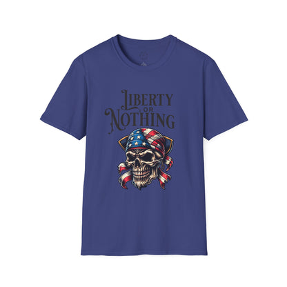 Liberty or Nothing Skull T-Shirt | Unisex Softstyle Tee for Independence Day & Patriotic Celebrations