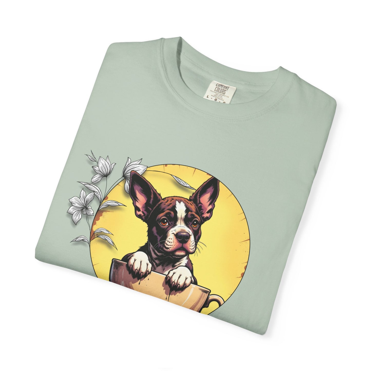 Coffee Pup Unisex Garment-Dyed T-shirt - Cute Dog Lovers Tee
