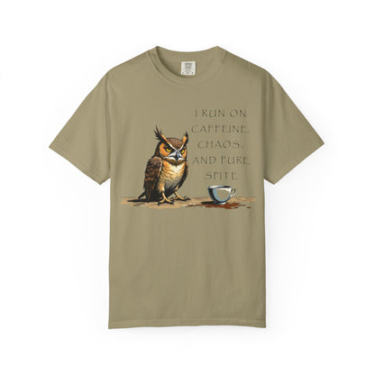 Owl & Coffee T‑Shirt — "I Run On Caffeine, Chaos, And Pure Spite" Graphic Tee