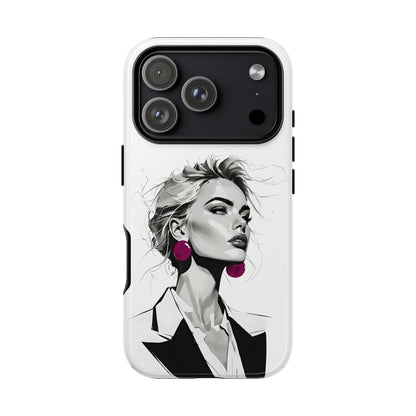 Phone Case — Chic Portrait with Pink Earrings (Stylish Protective Tough Case)