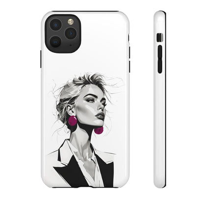 Phone Case — Chic Portrait with Pink Earrings (Stylish Protective Tough Case)