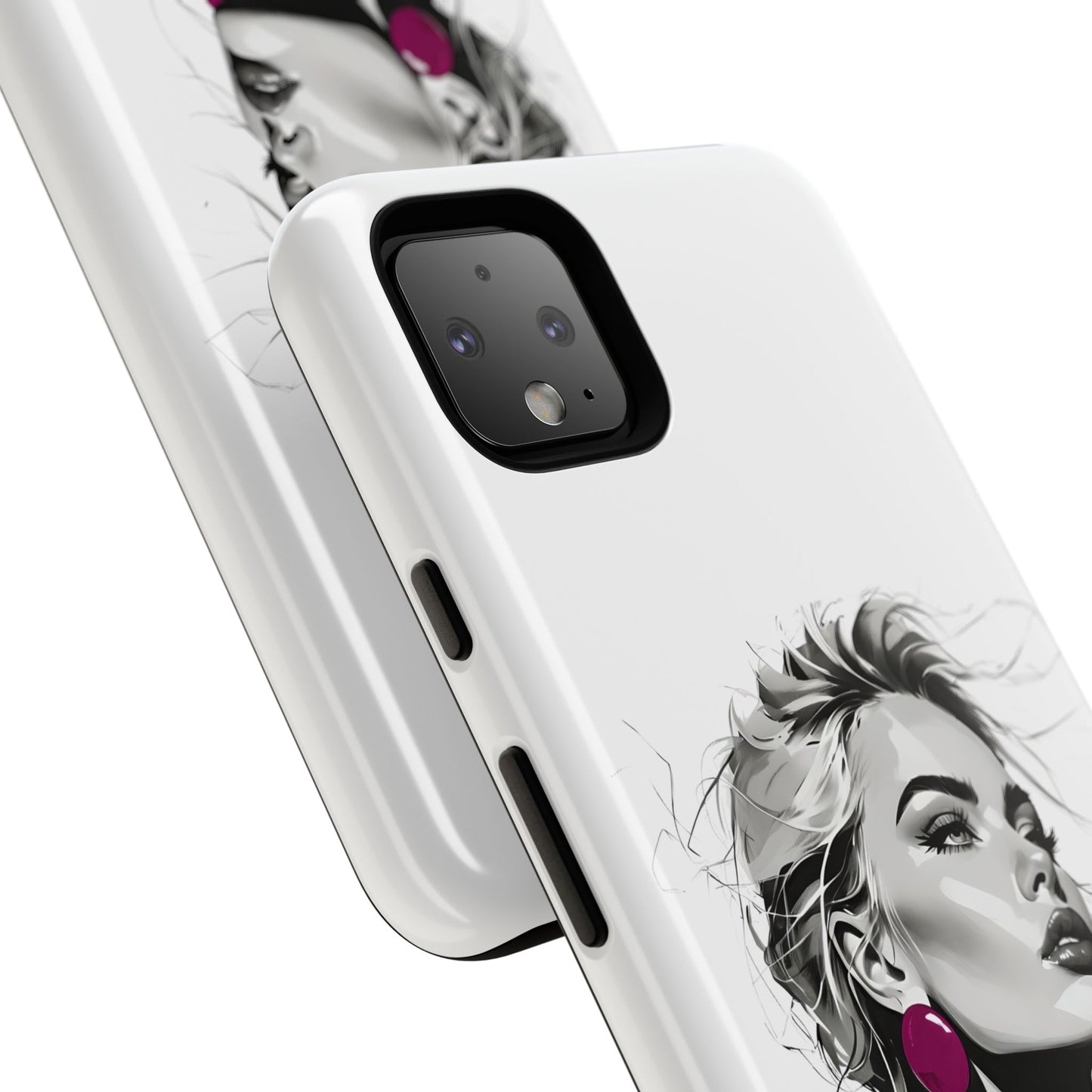 Phone Case — Chic Portrait with Pink Earrings (Stylish Protective Tough Case)