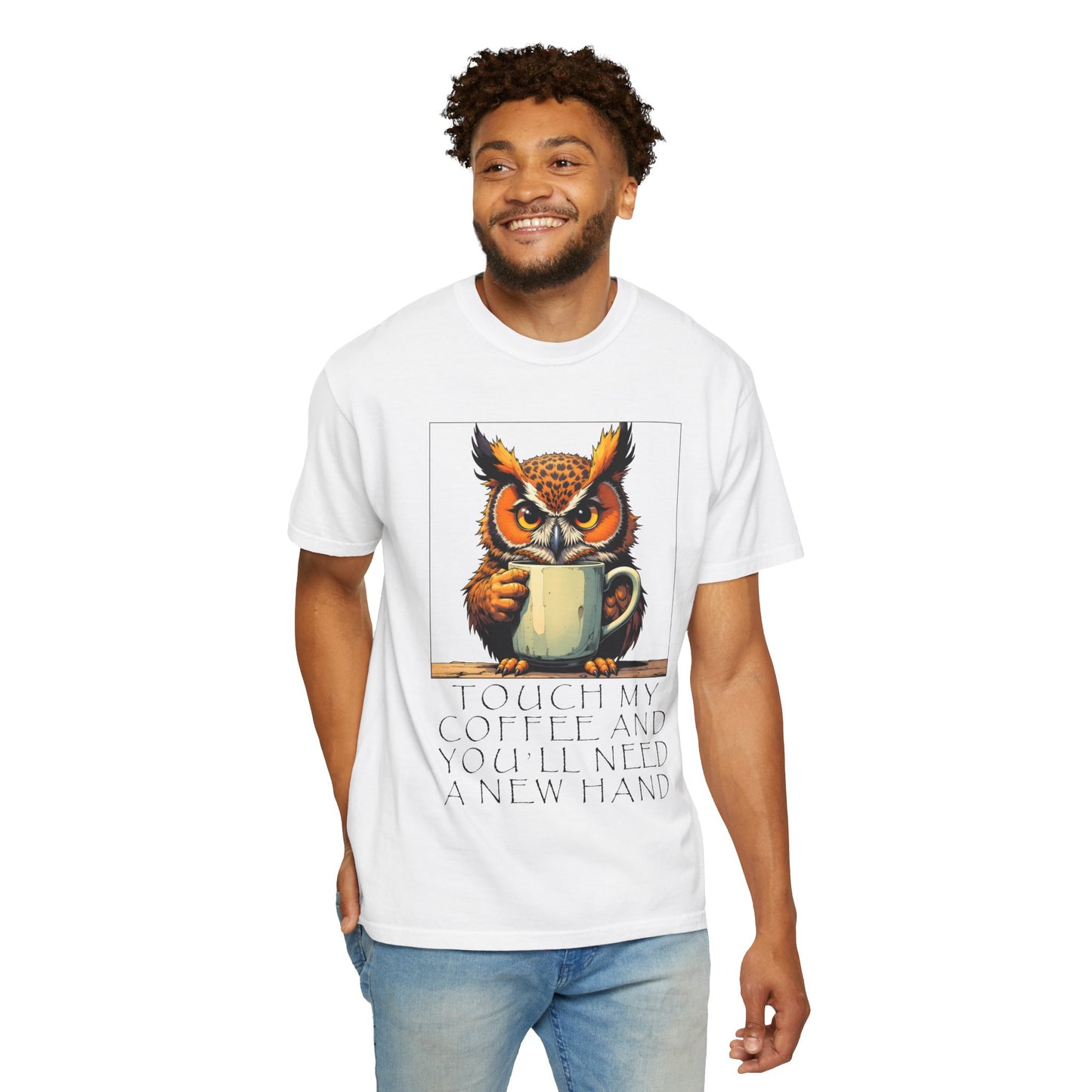 Coffee Owl T‑Shirt - "Touch My Coffee and You'll Need a New Hand" Graphic Tee