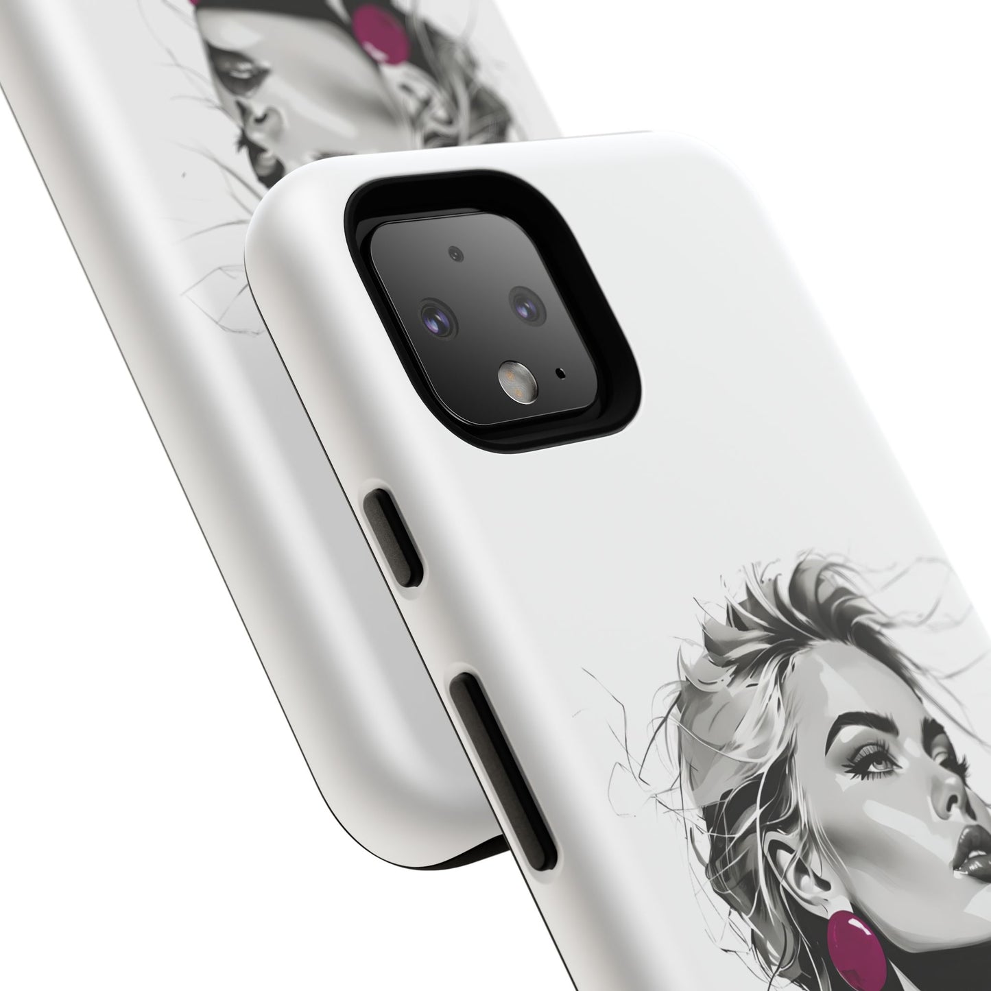 Phone Case — Chic Portrait with Pink Earrings (Stylish Protective Tough Case)