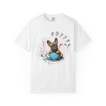 Cute French Bulldog Coffee T-Shirt - Unisex Garment-Dyed Tee