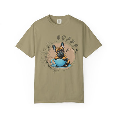 Cute French Bulldog Coffee T-Shirt - Unisex Garment-Dyed Tee