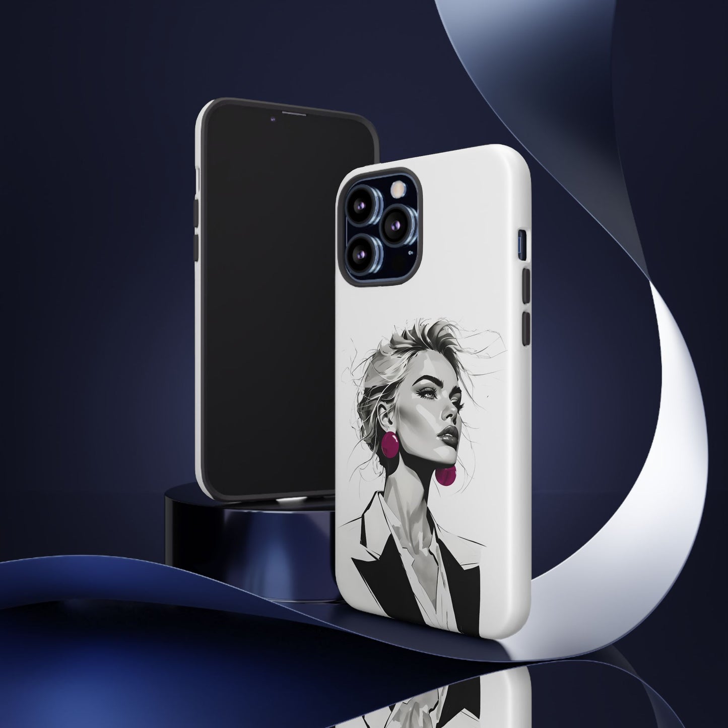 Phone Case — Chic Portrait with Pink Earrings (Stylish Protective Tough Case)