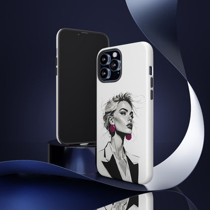 Phone Case — Chic Portrait with Pink Earrings (Stylish Protective Tough Case)