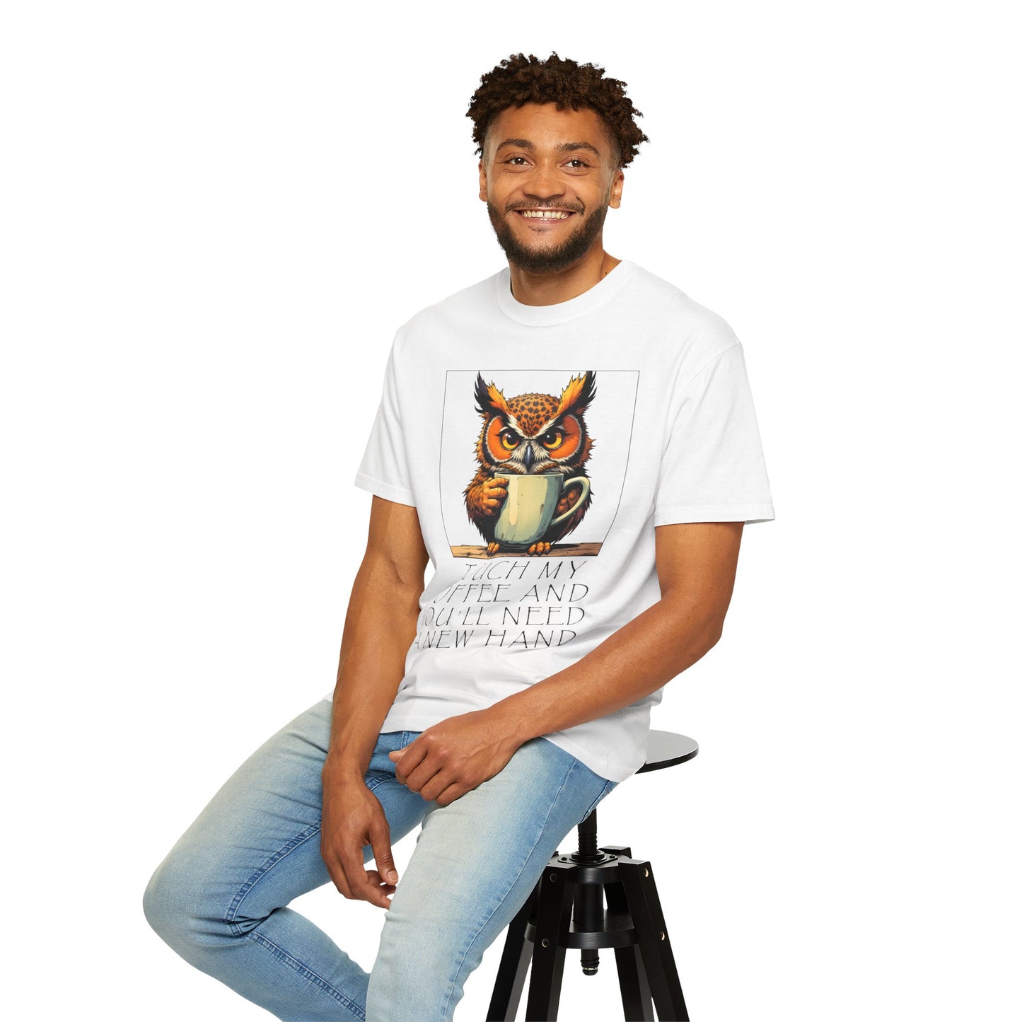 Coffee Owl T‑Shirt - "Touch My Coffee and You'll Need a New Hand" Graphic Tee