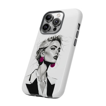 Phone Case — Chic Portrait with Pink Earrings (Stylish Protective Tough Case)