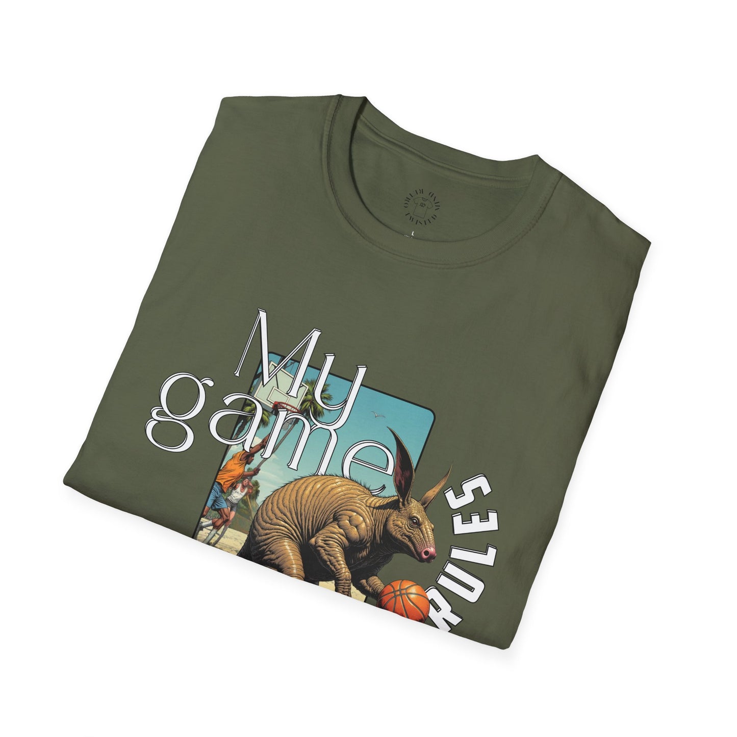 Retro Dinosaur Basketball T-Shirt - Fun Graphic Tee for Sport Enthusiasts, armadillo