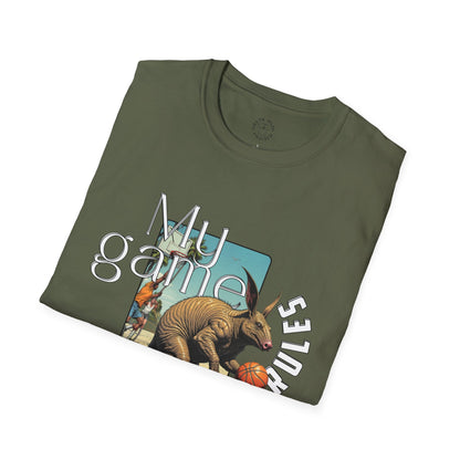 Retro Dinosaur Basketball T-Shirt - Fun Graphic Tee for Sport Enthusiasts, armadillo